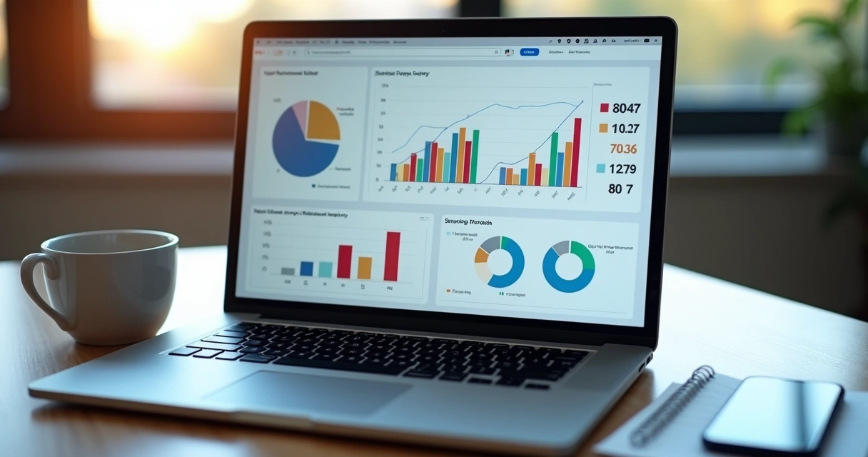 Relatório contábil digital em tela com gráficos e dashboard voltados a startup. 