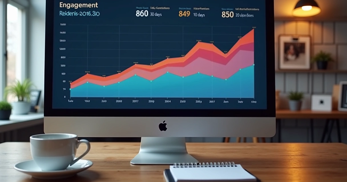 Gráfico de linha exibindo engajamento e sentimento ao longo de 90 dias 