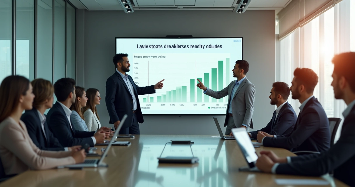 Reunião apresentando relatório de evolução em treinamento corporativo para diretoria 