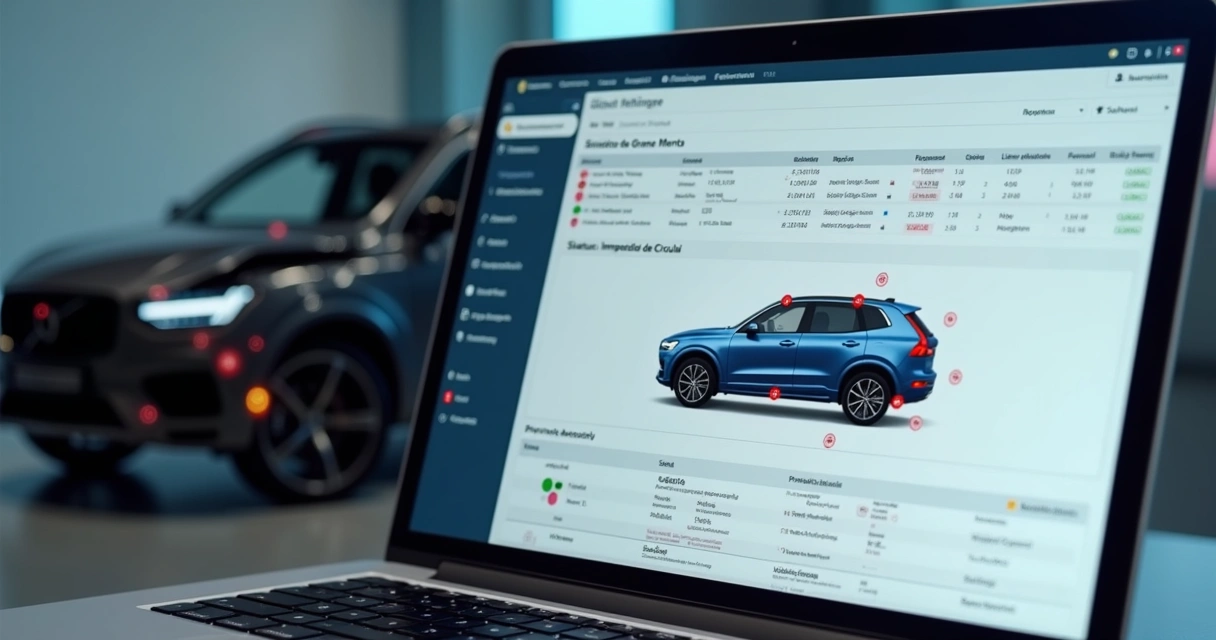 Relatório detalhado de veículo mostrando áreas e danos 