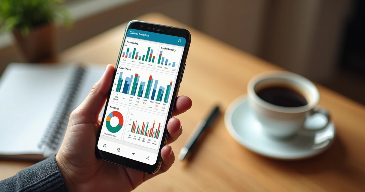 Relatório de vendas colorido em tela de smartphone 