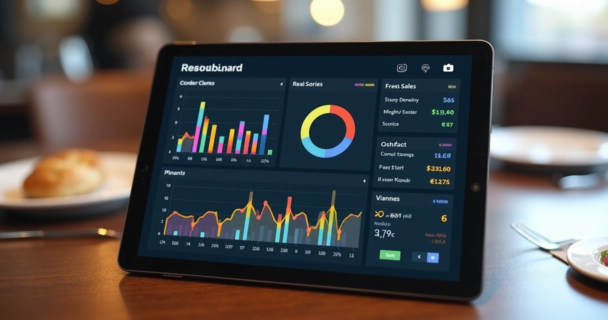 Relatório de vendas de restaurante em dashboard digital destacado na tela 