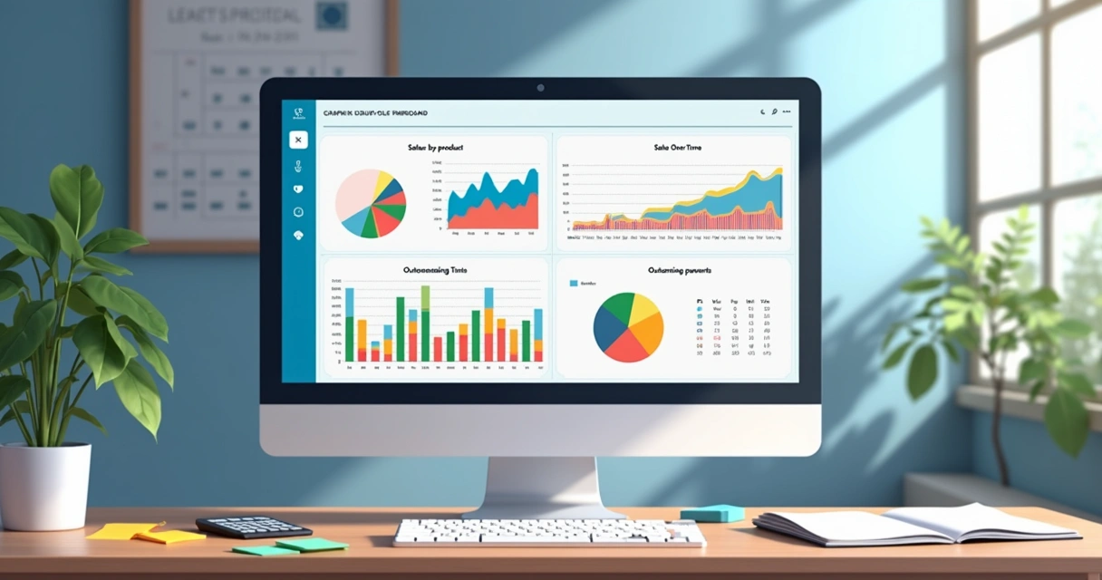 Dashboard de relatório de vendas de gráfica com gráficos coloridos 