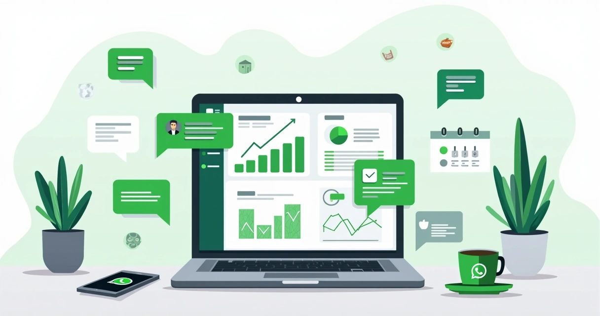Ilustração de painel com relatório automático de vendas integradas ao WhatsApp 