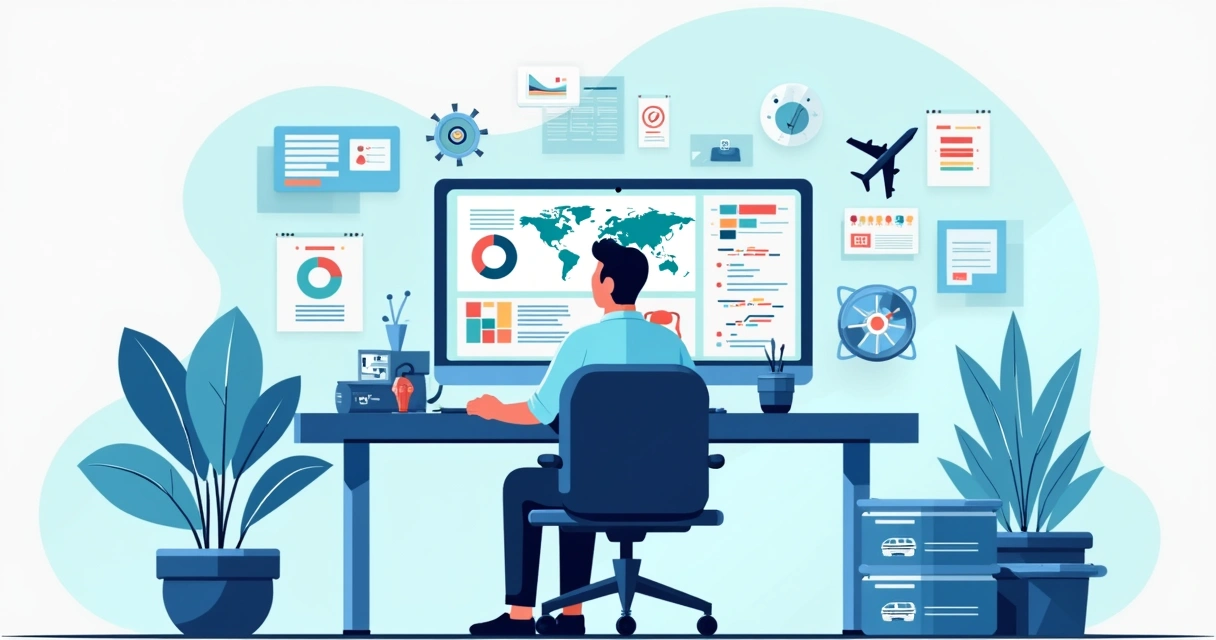 Gestor da empresa analisando relatório detalhado de viagens corporativas 