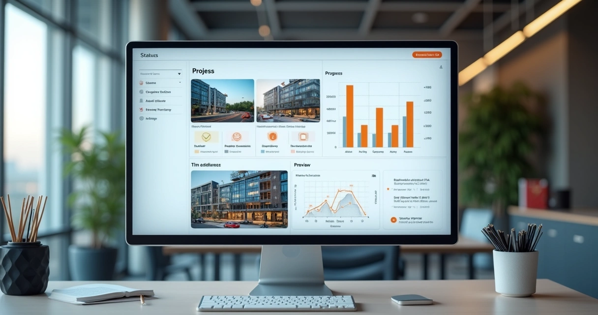 Relatório digital mostrando visão geral da obra 