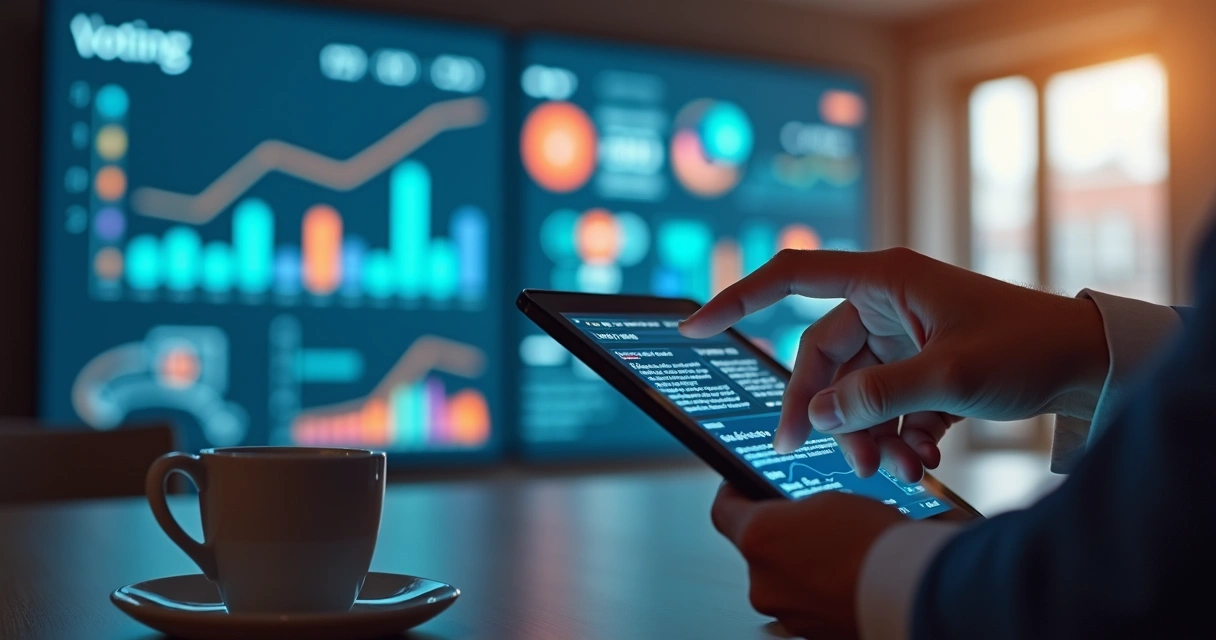 Tela com gráficos de votação online em evento 