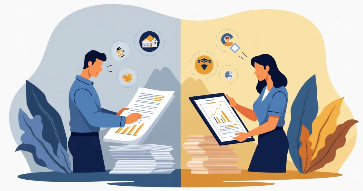 Stylized chart half showing traditional reports and half personalized expert analysis