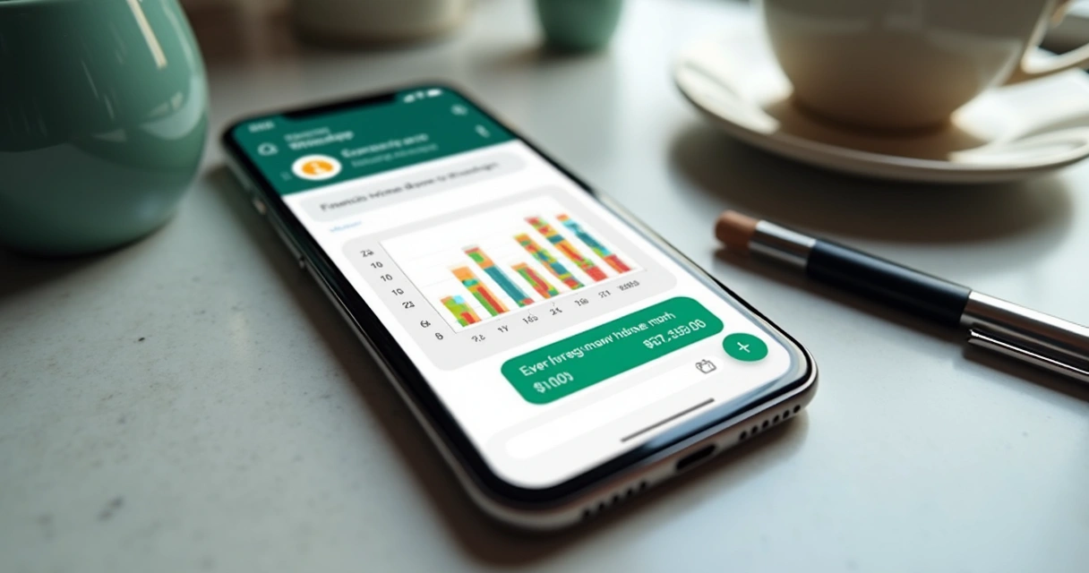 Relatório digital de finanças enviado por WhatsApp em smartphone