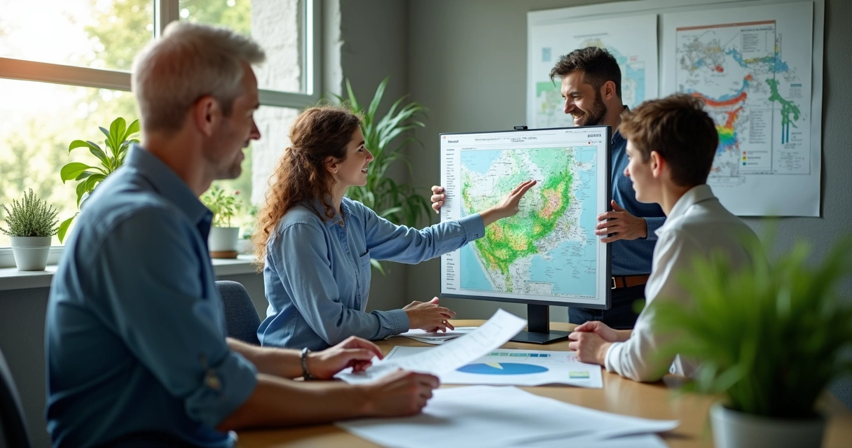 Equipe técnica analisando relatórios ambientais