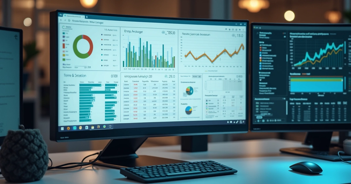 Dashboard digital com relatórios de controle de ponto em tela de computador 