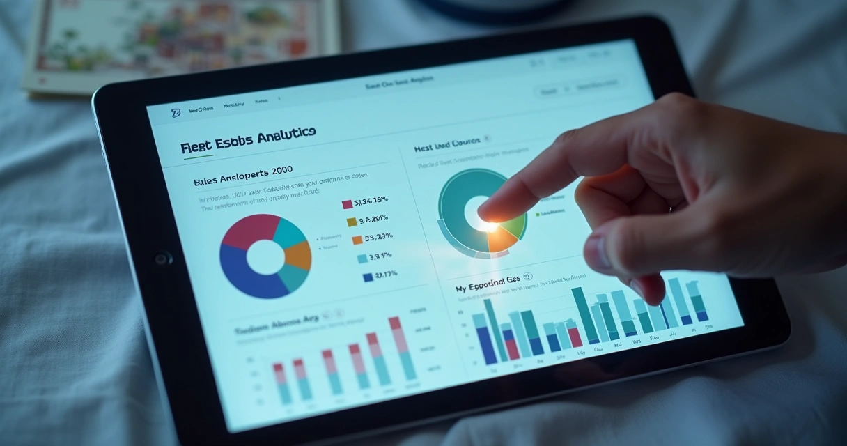 Relatório digital de vendas, com gráficos coloridos, sobre imóveis