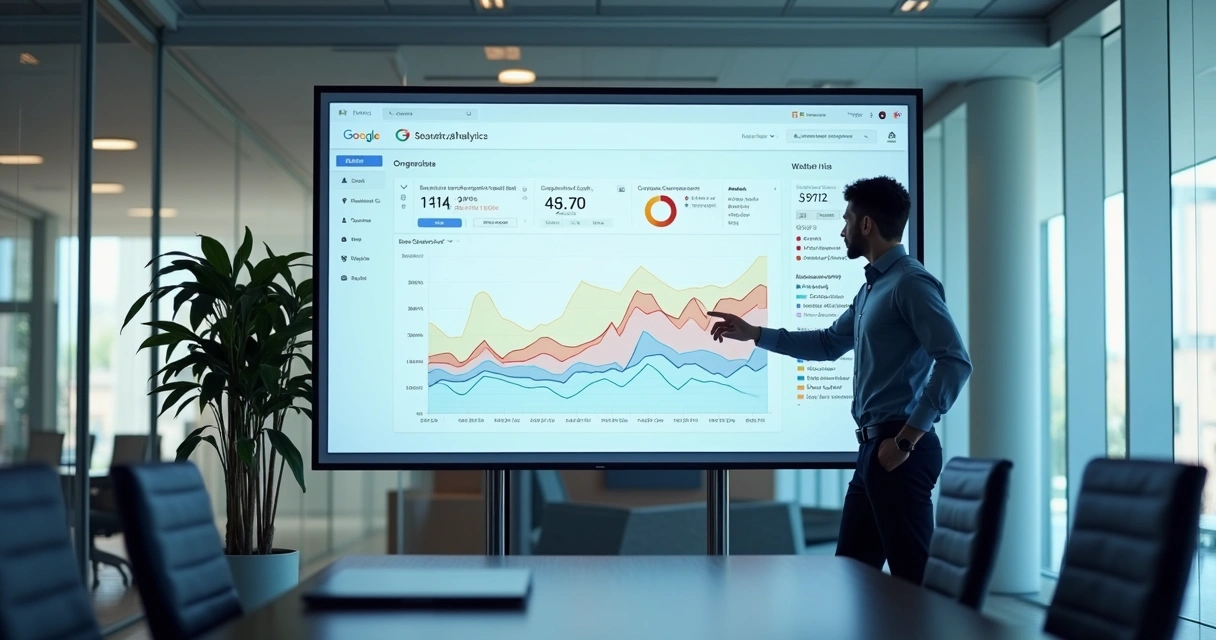 Relatórios analíticos do Google exibindo tendências e gráficos de buscas locais 