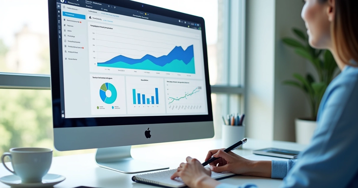 Tela de computador mostrando gráficos e relatórios de crescimento de redes sociais 
