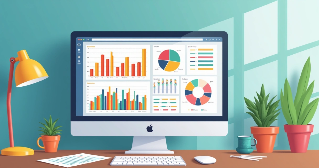 Tela com gráficos coloridos de vendas em relatório automático 