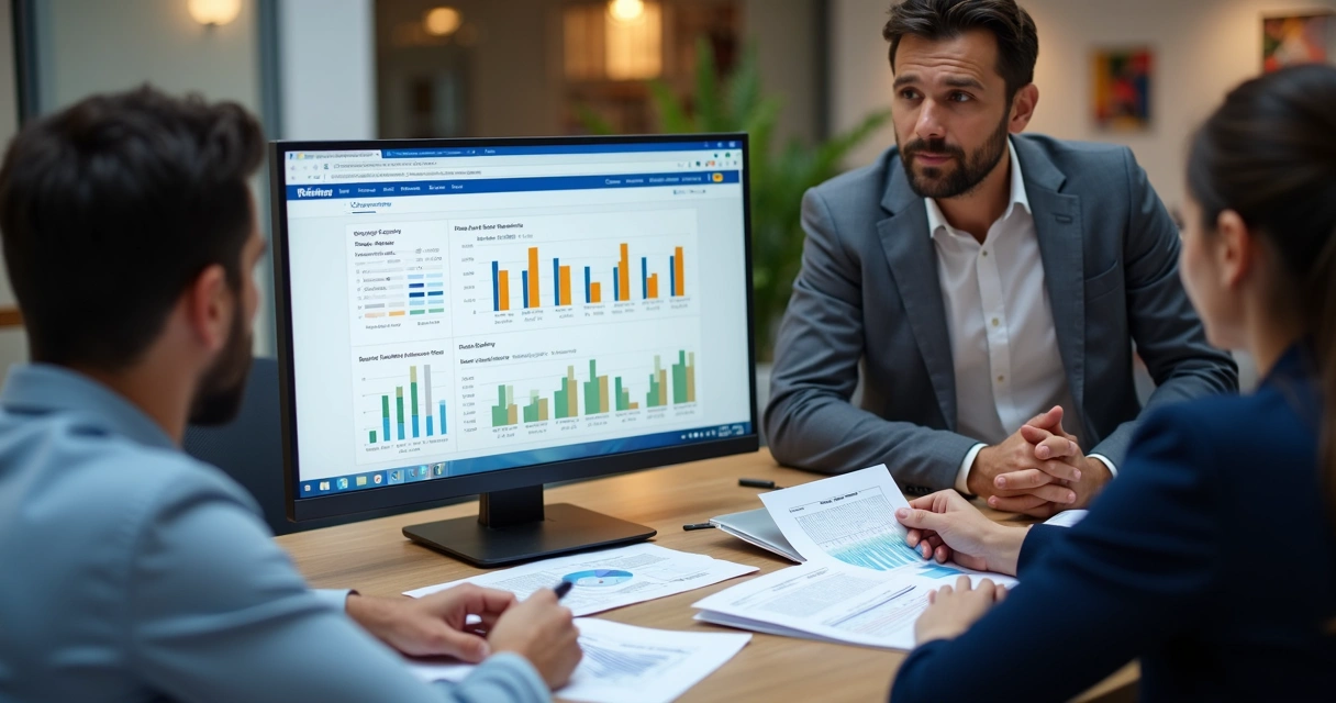 Apresentação de relatórios financeiros mostrando crescimento de lucro 