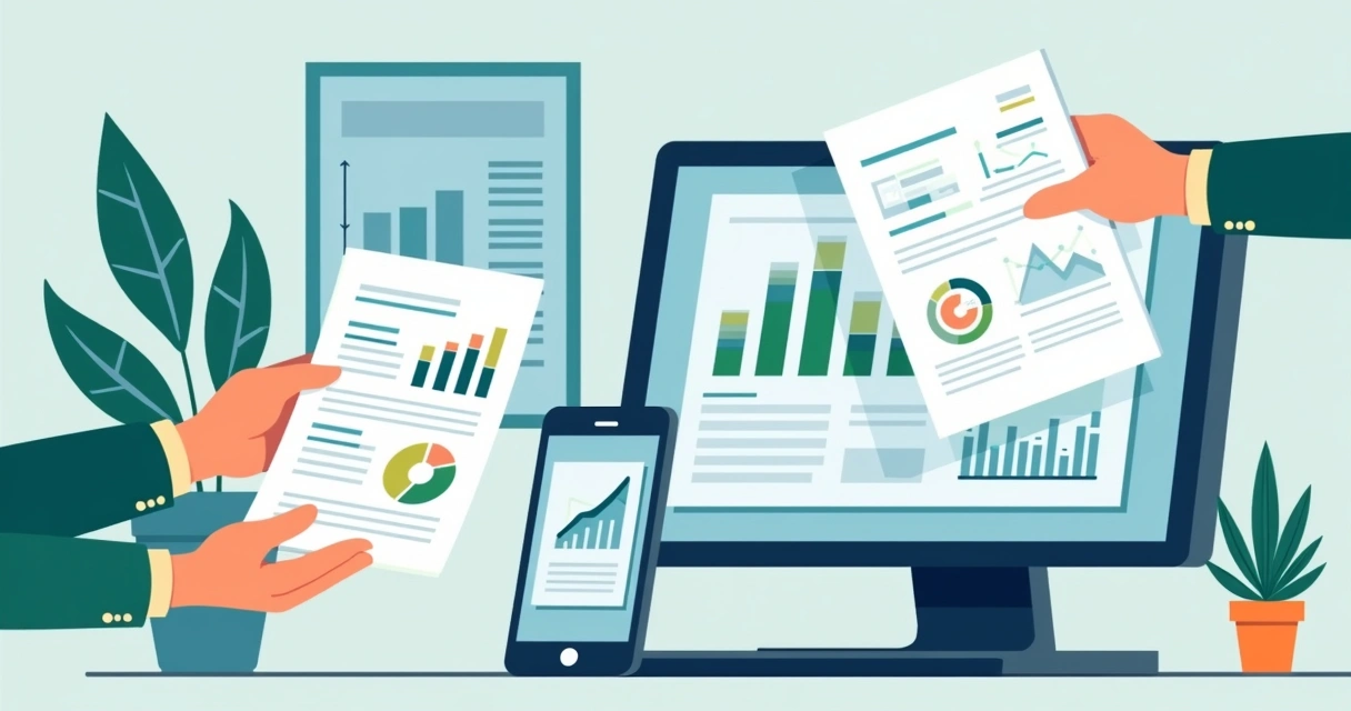 Gráficos de desempenho de campanha política digital em computadores e papel 