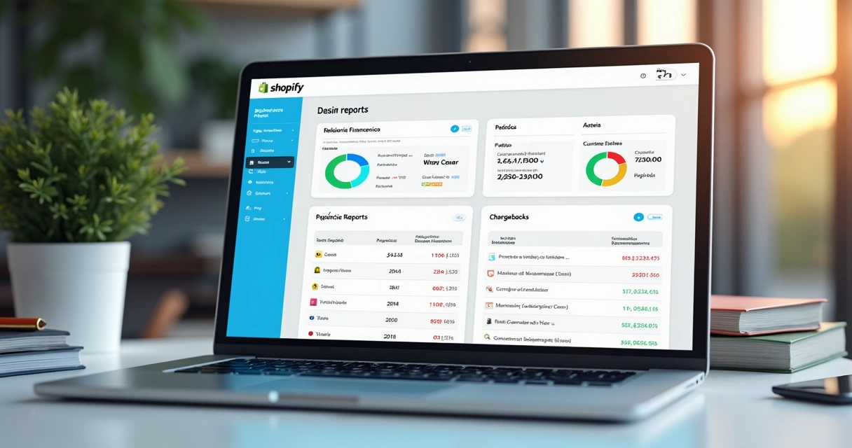 Tela de relatório financeiro na Shopify mostrando detalhes de vendas e chargebacks 