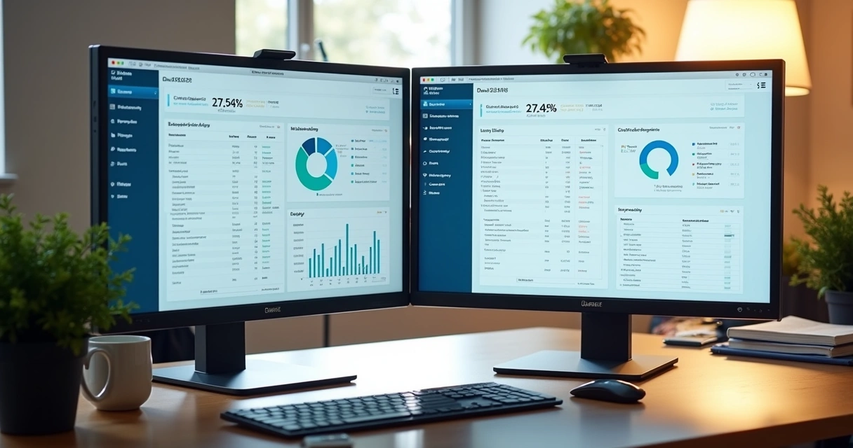 Relatórios digitais detalhados do CRM em monitores 