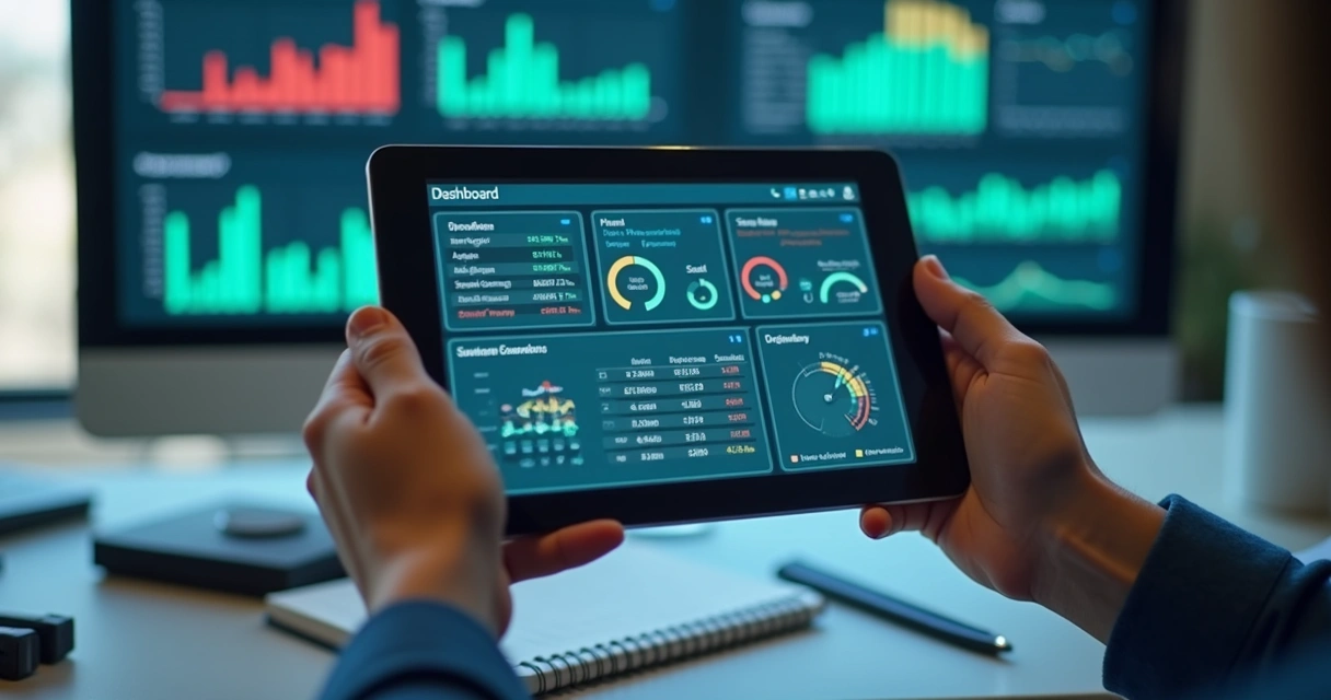 Dashboard mostrando dados financeiros e fiscais organizados 