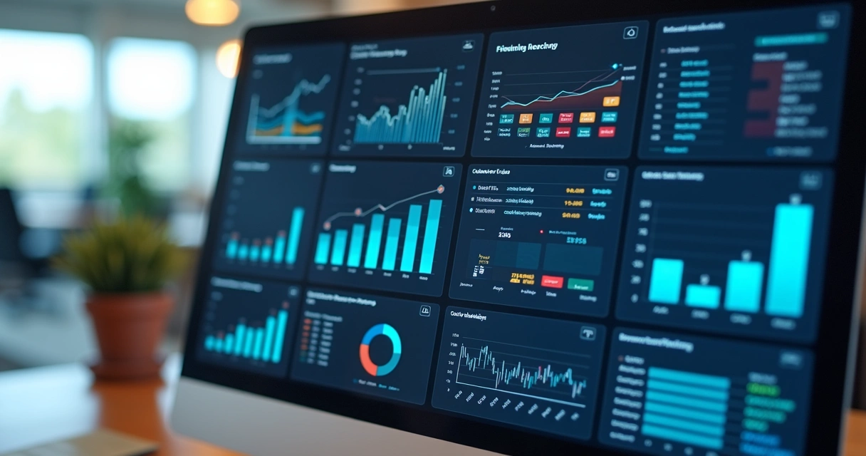 Dashboards ERP com gráficos de vendas, financeiro e satisfação 