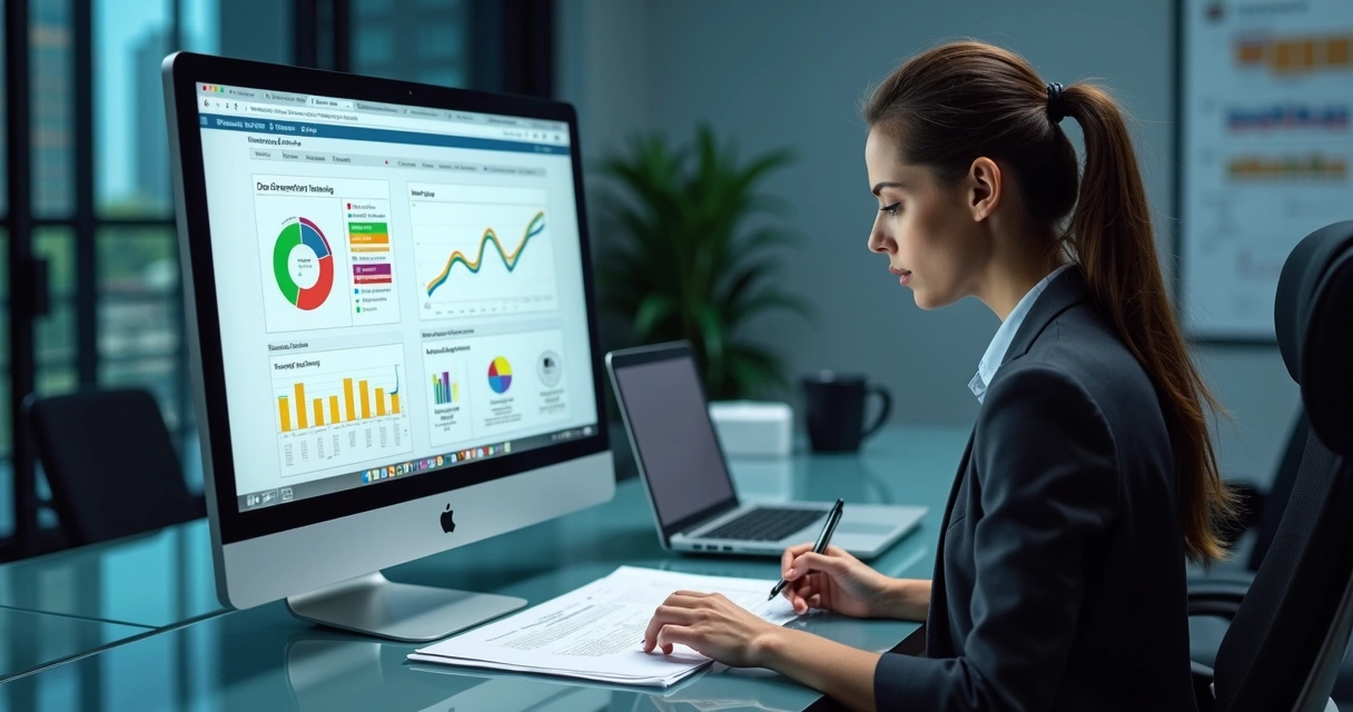 Tela de computador com gráficos de relatórios digitais de SST