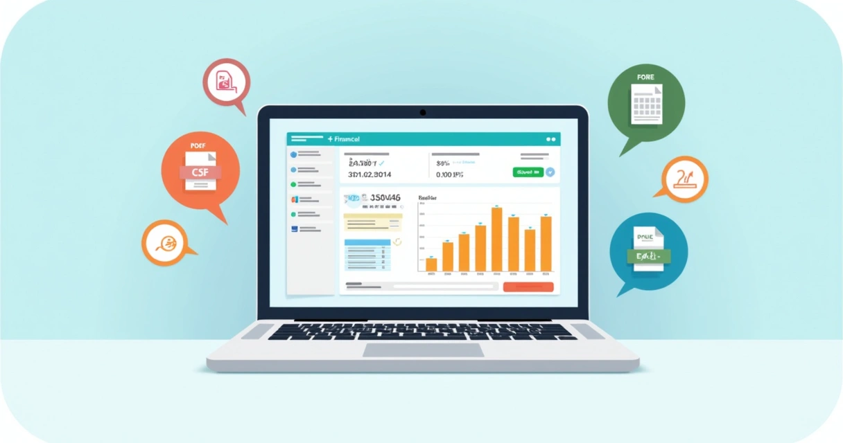 Tela de painel financeiro mostrando opções de download de relatórios 