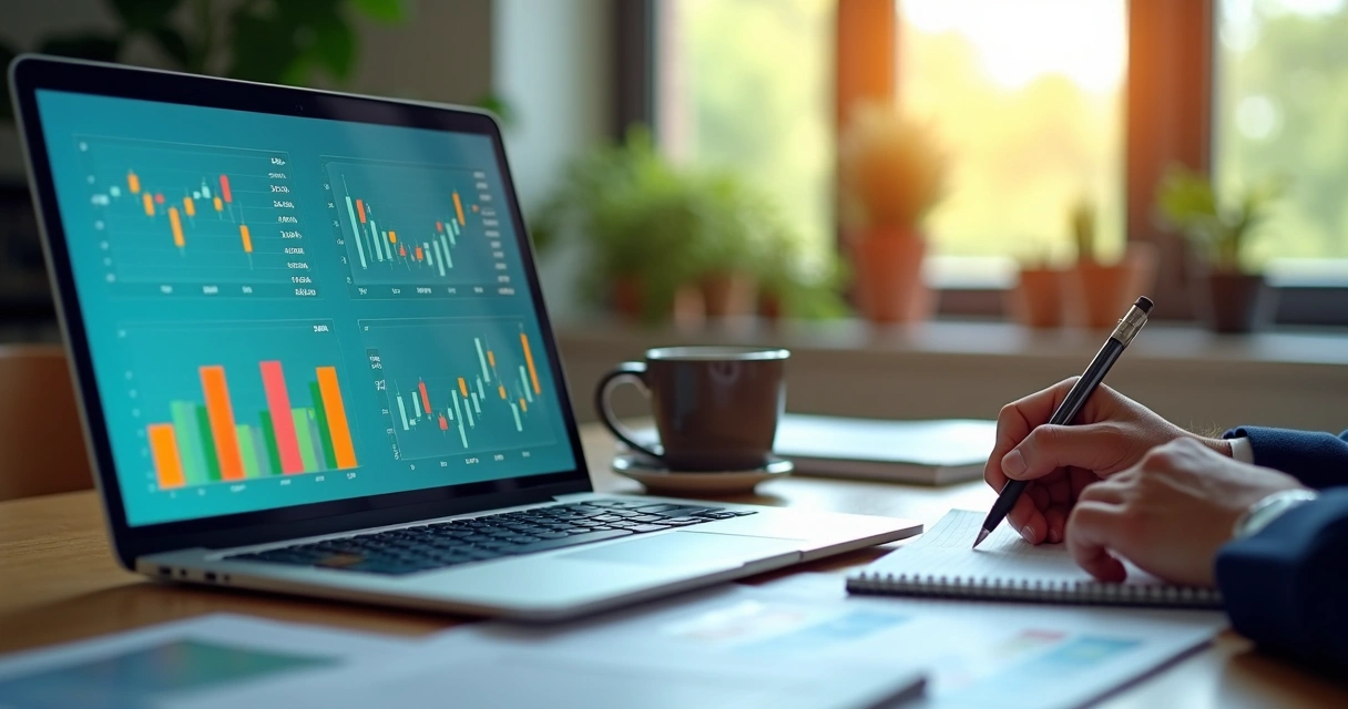 Relatórios financeiros empresariais em computador com gráficos