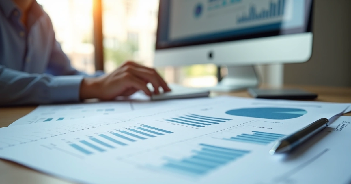 Relatórios fiscais impressos sobre mesa de escritório contábil 