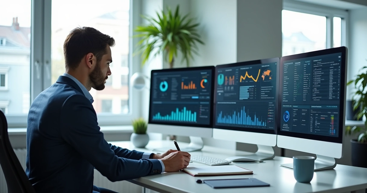 Gestor analisando relatórios de gestão empresarial