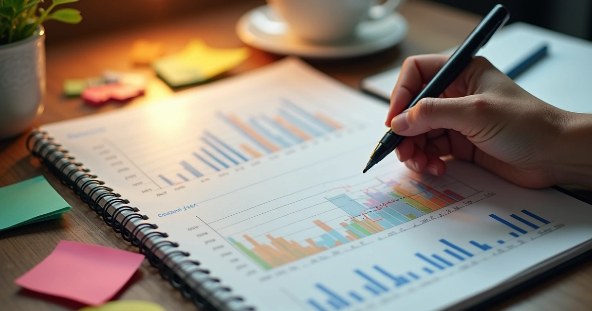 Relatórios de indicadores de margem em tela de notebook 