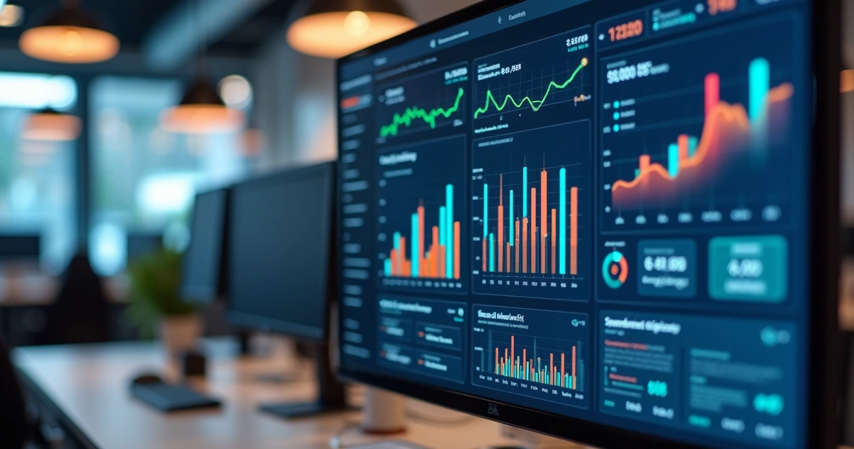 Tela de relatório financeiro com gráficos e indicadores