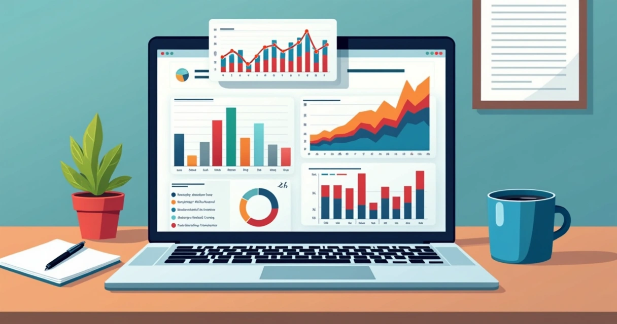 Relatórios digitais de métricas de marketing na tela 