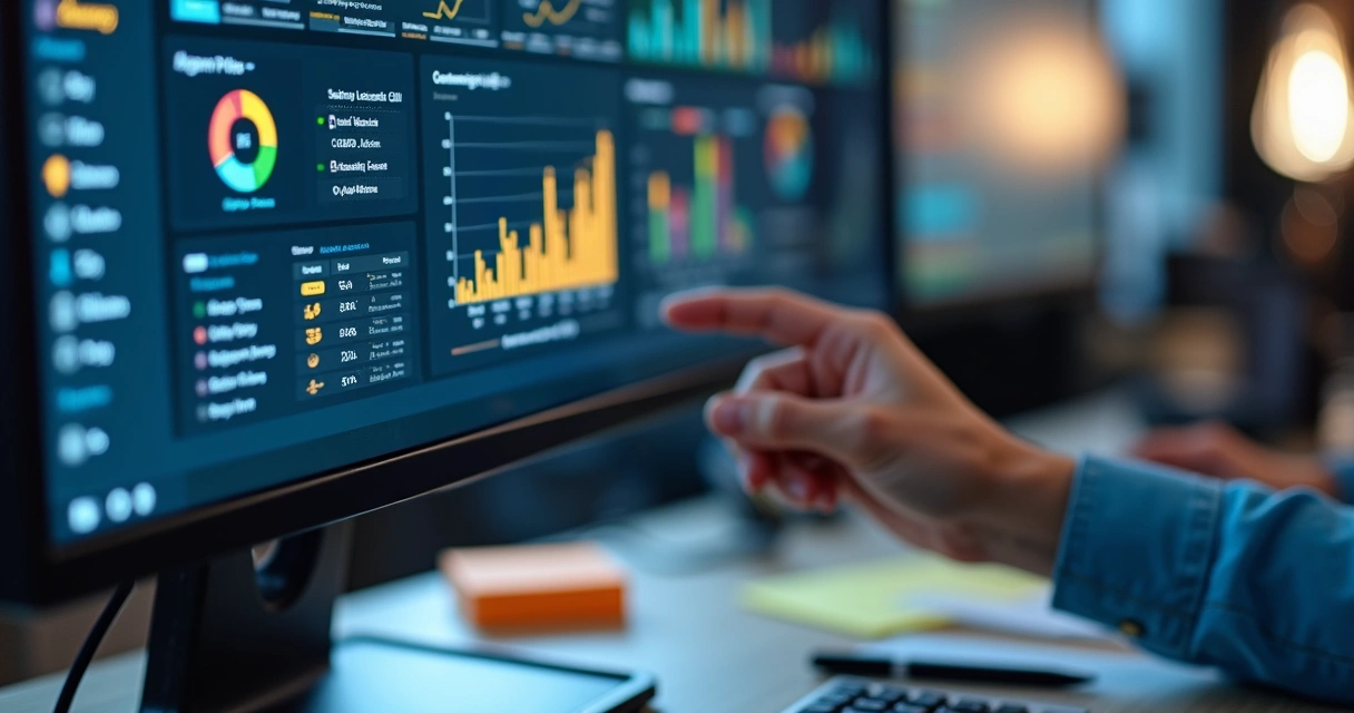 Gráficos em tela de computador mostrando monitoramento de chamadas empresariais 