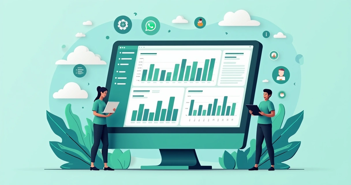 Tela de computador mostrando relatórios de atendimento do WhatsApp 