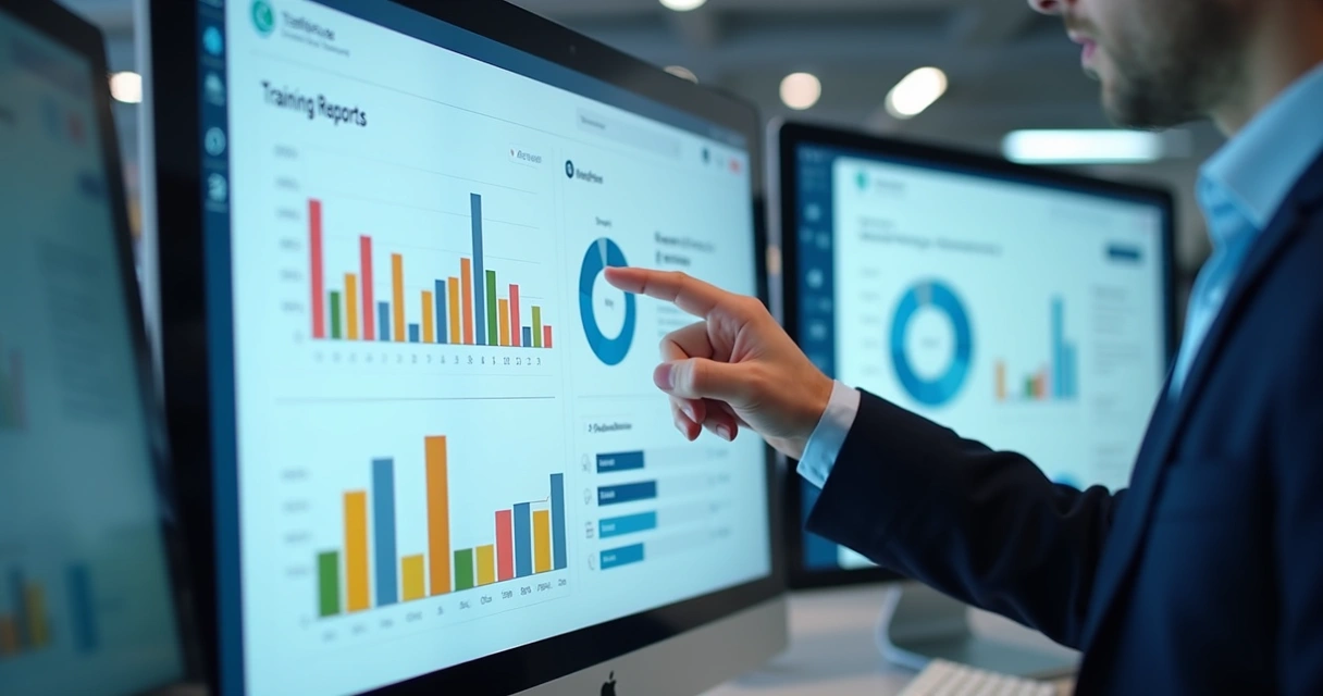 Dashboard de relatórios de treinamento com gráficos e análise de desempenho 