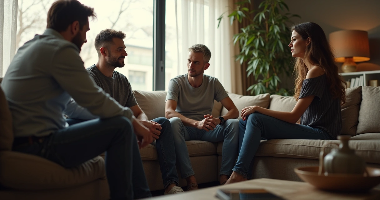 Conversación grupal mostrando a una persona aislada 