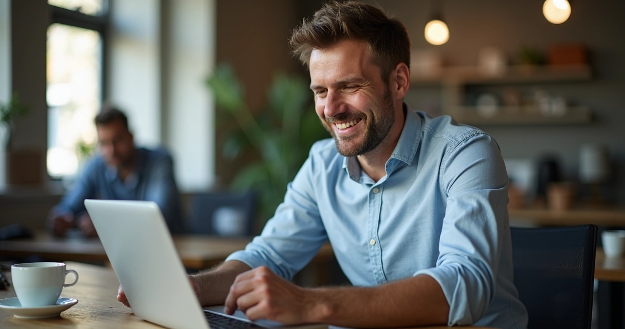 Pessoa olhando lista de pagamentos antigos e sorrindo 