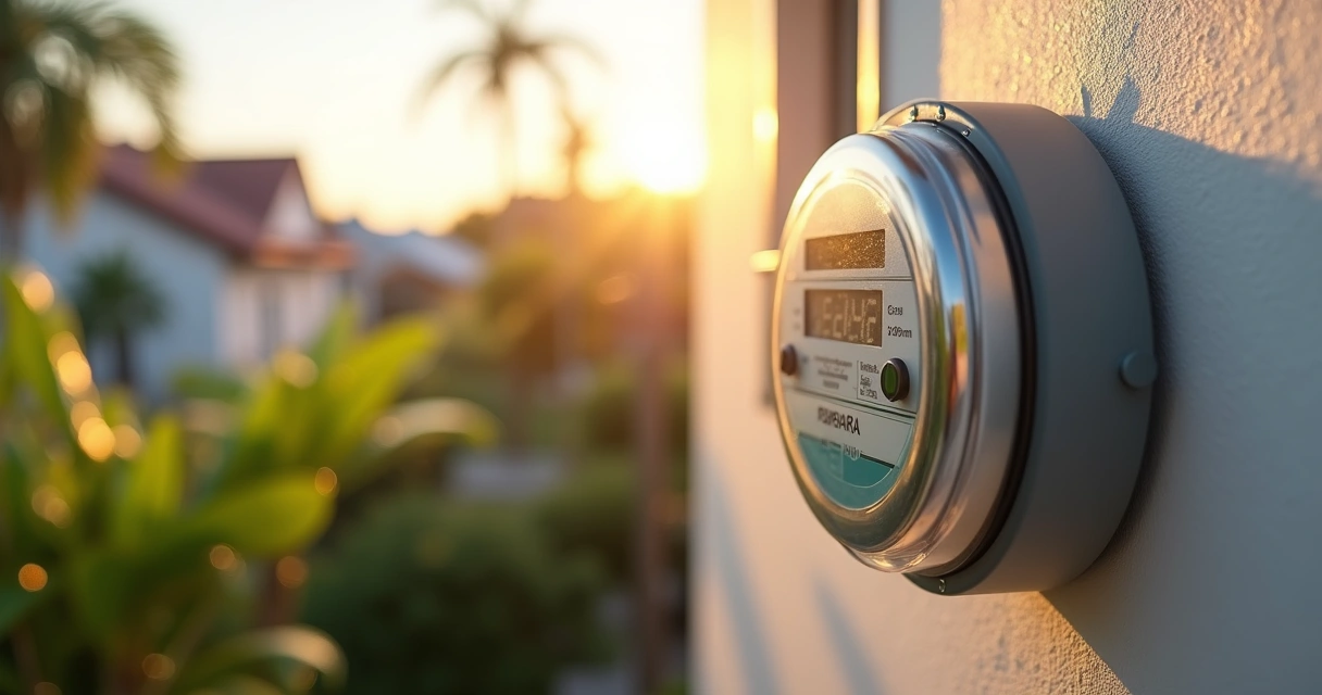 Relógio bidirecional instalado com painéis solares no telhado. 