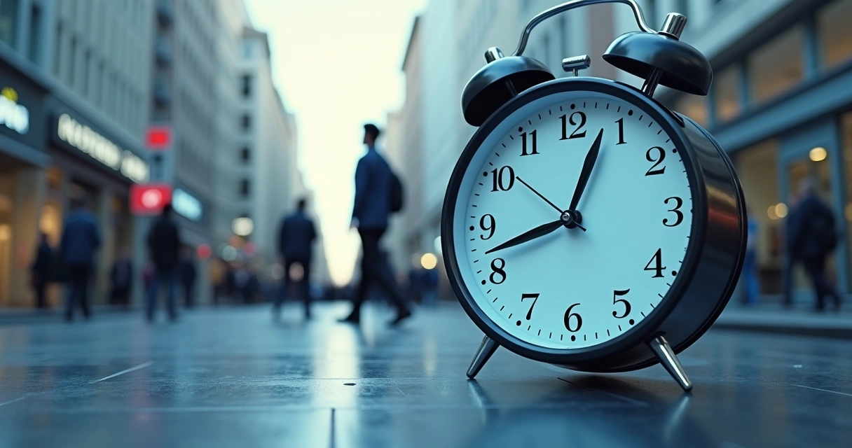 Relógio estilizado com ponteiros borrados para indicar passagem rápida do tempo 