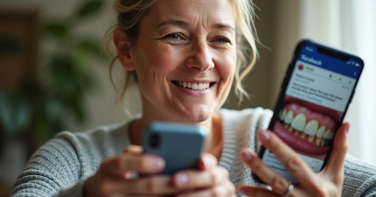 Ilustra paciente recebendo anúncios de dentista novamente no celular