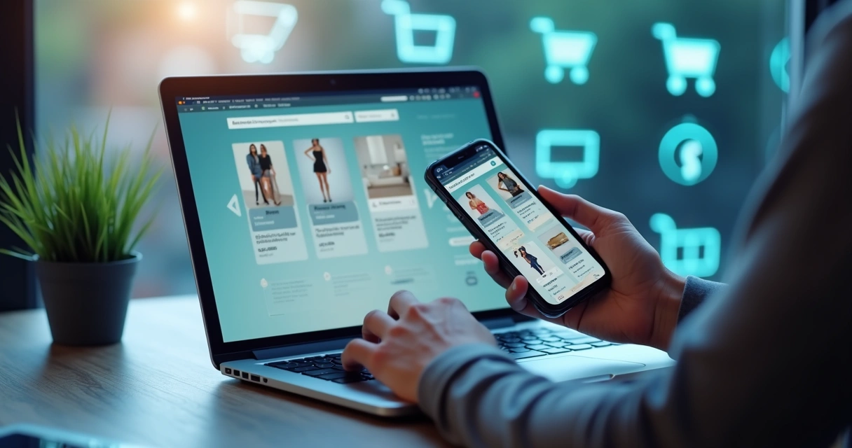 Representação de remarketing online com produtos sendo vistos em diferentes dispositivos 