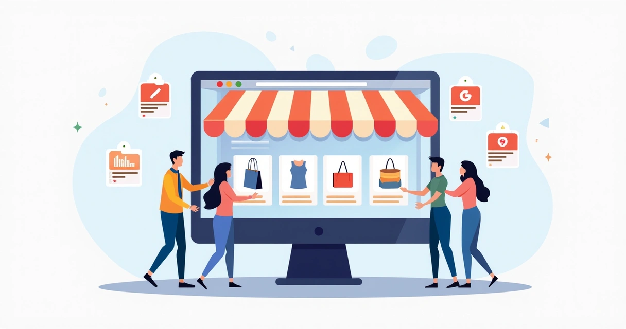 Representação de uma estratégia de remarketing mostrando usuários retornando para comprar produtos em loja virtual