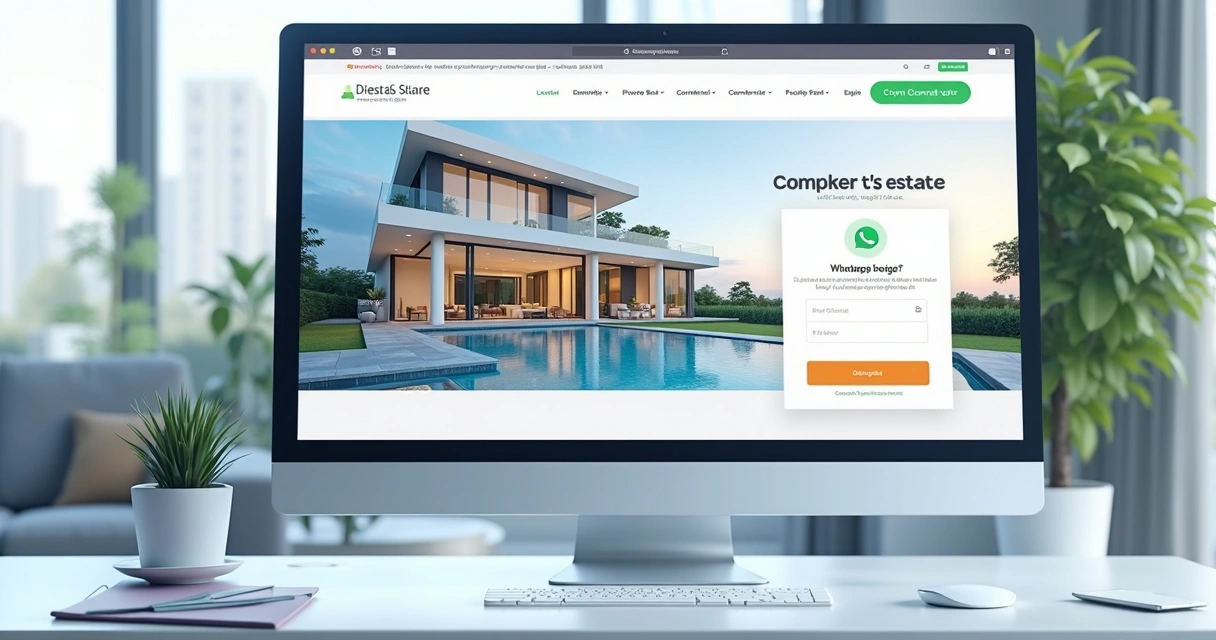 Recursos visuais de uma landing page de imóvel destacando botão de WhatsApp 