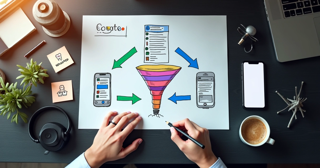 Fluxo de remarketing conectando Google Meta e WhatsApp em jornada do paciente 