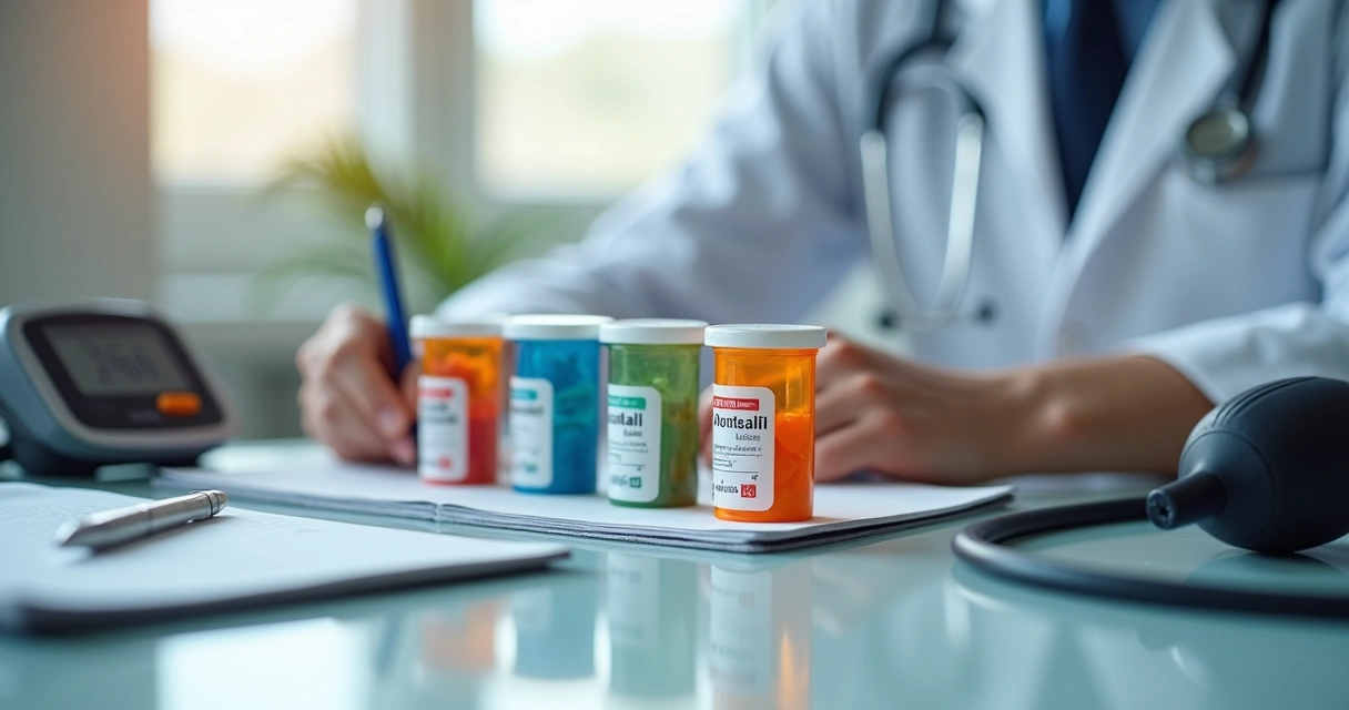 Vários comprimidos para disfunção erétil em caixas coloridas sobre uma mesa