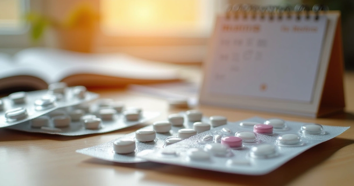 Comprimidos de PrEP e hormônios organizados em mesa