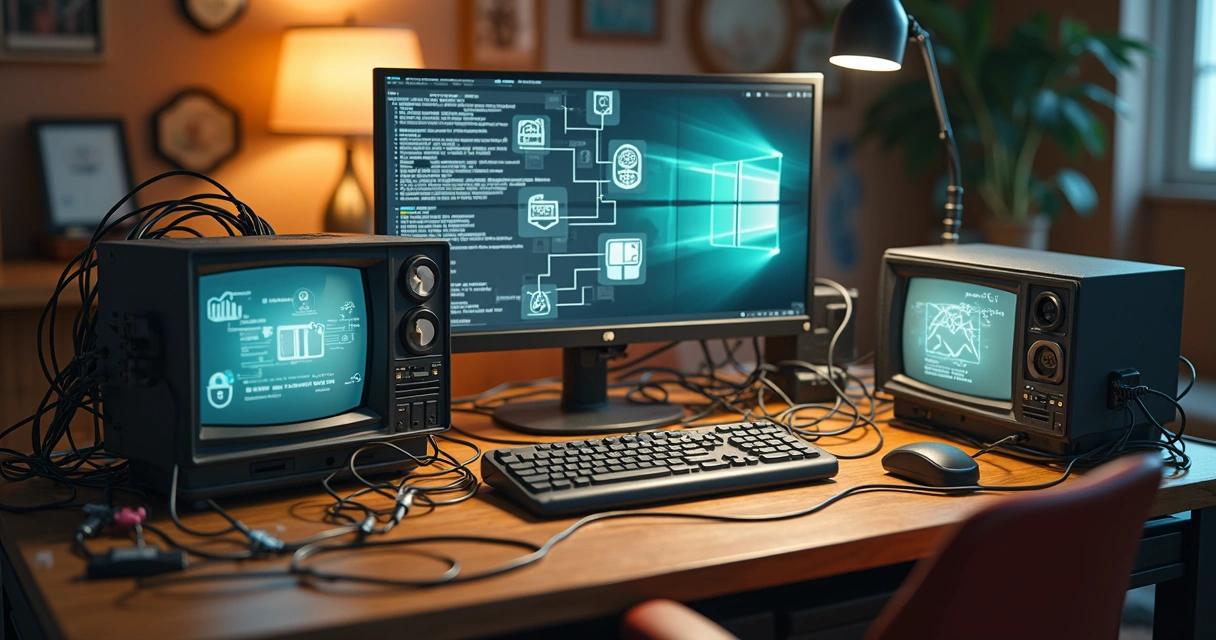 Cabos e sistemas desconexos conectados de forma improvisada 