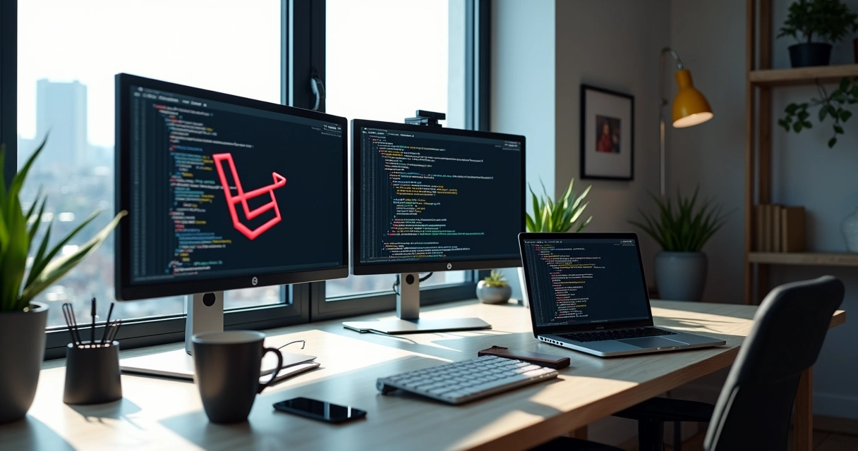 Remote developer workspace with modern tech setup 
