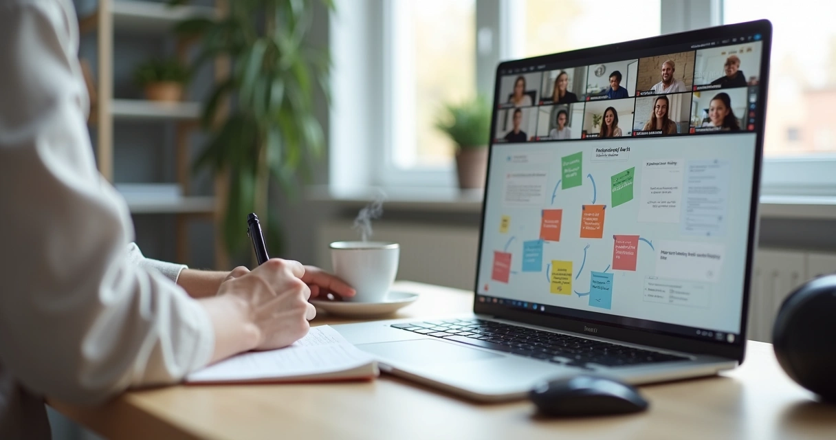 Distributed team aligning expectations on a shared digital whiteboard 